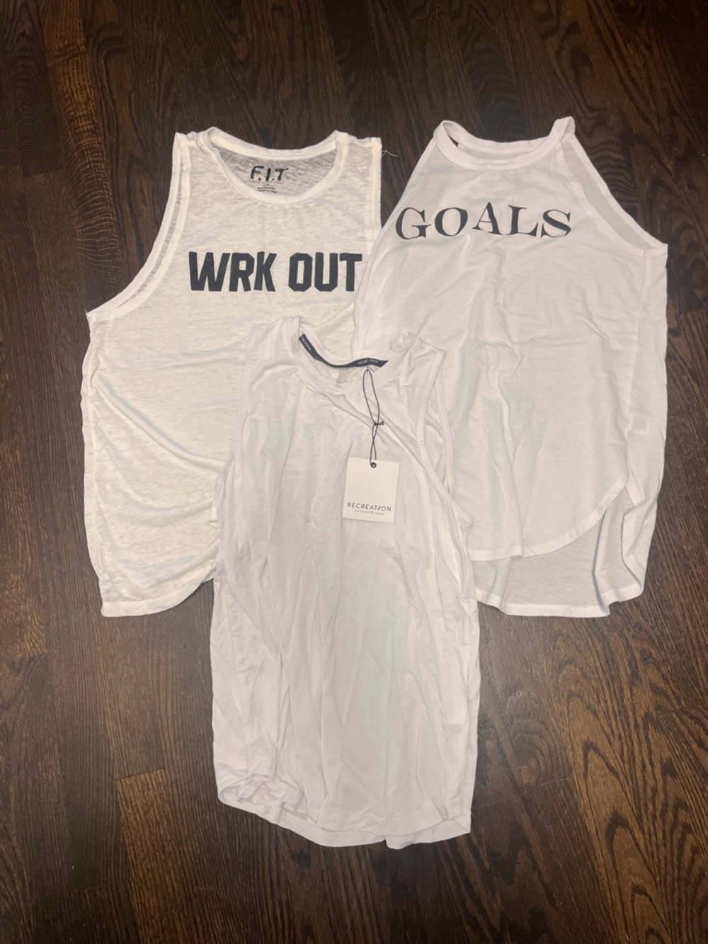 White Graphic Workout Tank Trio - 'WRK OUT' + 'GOALS'